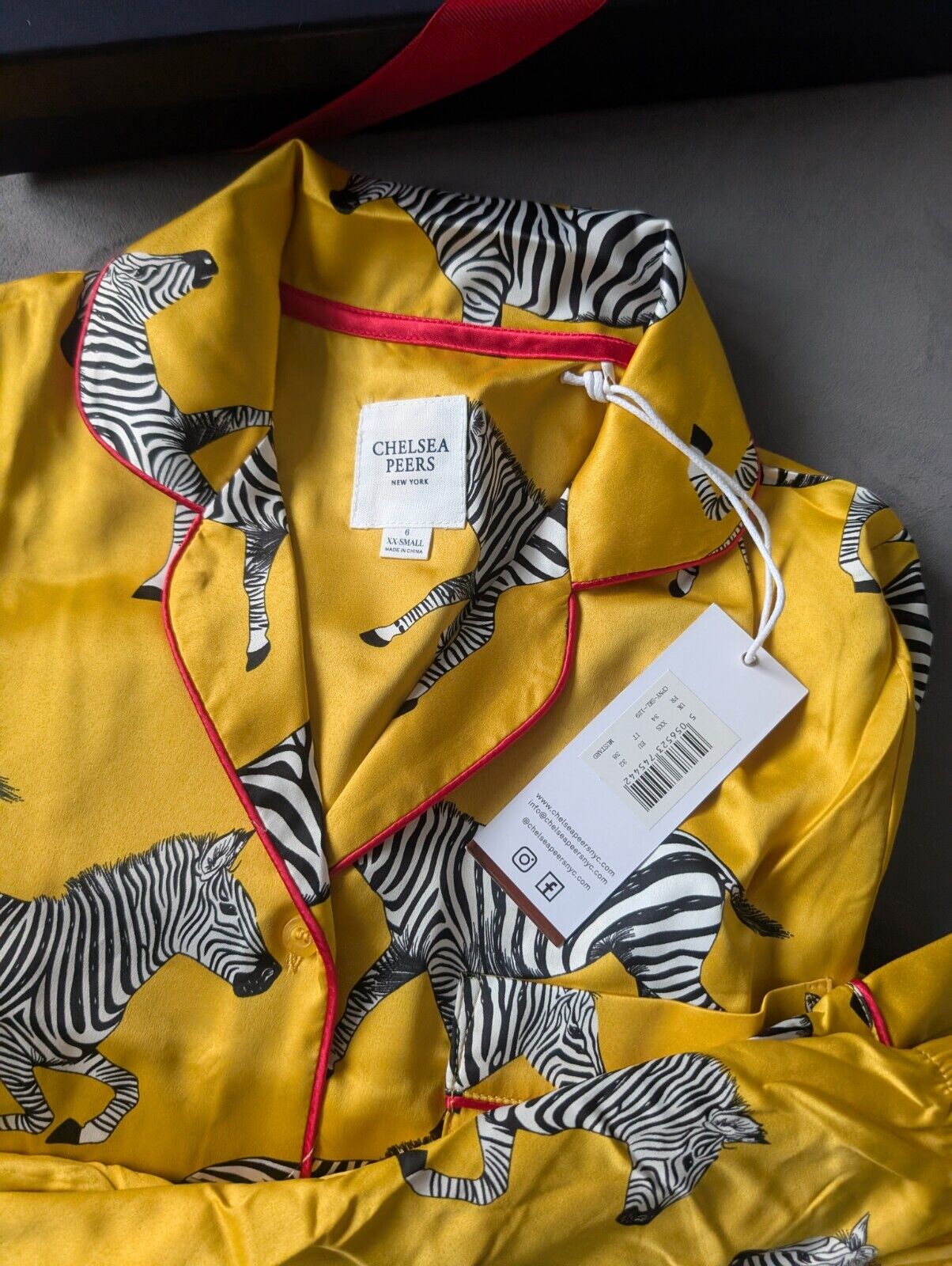 New Chelsea Peers Jacquard Yellow Zebra Print Long Sleeve Pyjama Set Size 6 Xxs