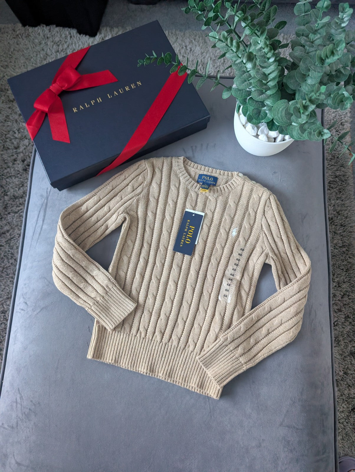 New Boys Ralph Lauren Beige cable knit long sleeve jumper Smart Casual Gift 6-7y