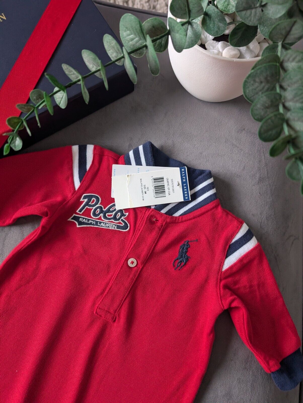 New Adorable Ralph Lauren Boys Navy Stripe Coverall All In One Red Baseball 0-3m