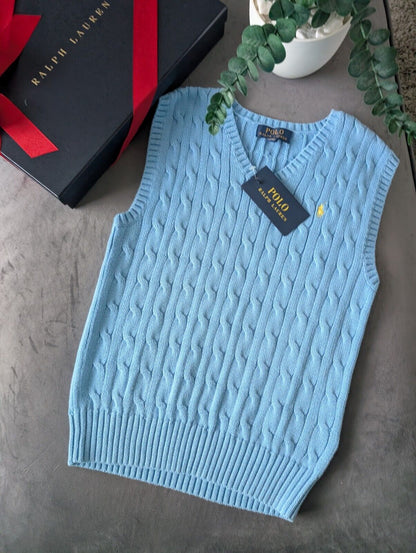 New Polo Ralph Lauren Light Blue Cotton Sweater Jumper Vest Tank Top Size 8y