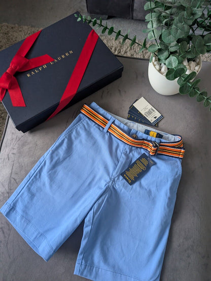 New Ralph Lauren Boys Blue Chino Shorts + Belt Smart Gift Age 8 Casual Summer