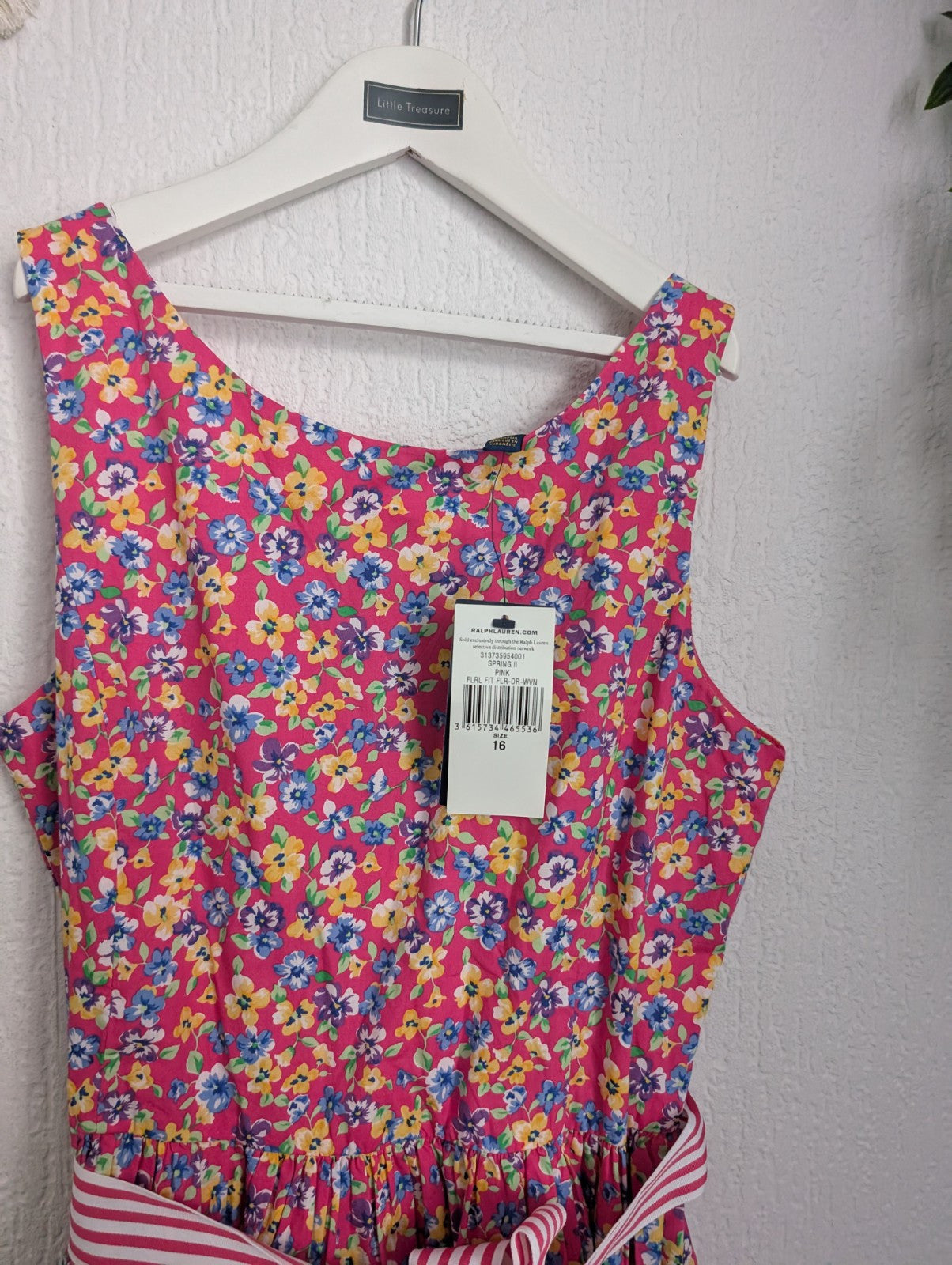 New Polo Ralph Lauren Girls Dress Aged 16 XL Pink  Floral Belted Pretty Gift 12y