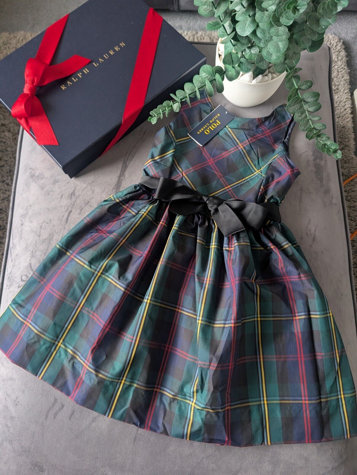 New Ralph Lauren Girls Tartan Plaid Pretty Green Vincenza Dress Gift 6y Rrp £125