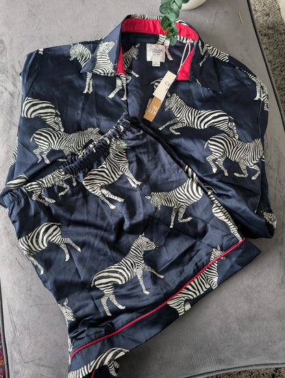 New Chelsea Peers Zebra Satin Print Short Pyjama Set UK 26 Plus Size Navy Gift