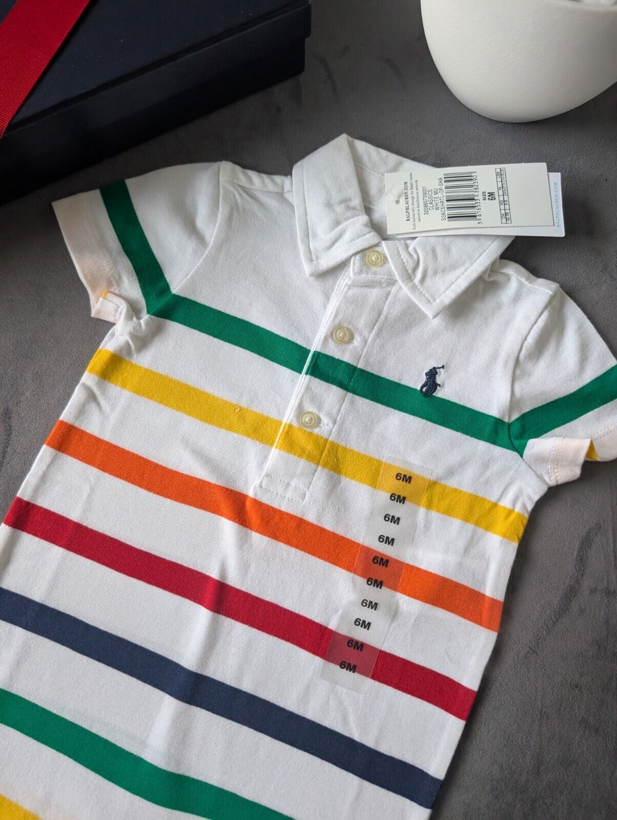 New Ralph Lauren Baby Boy Multi White Stripe Romper 6m Gift Cute Baby Summer