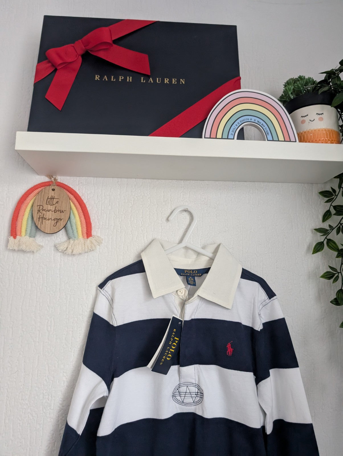 New Ralph Lauren Polo Rugby Style Stripe Dress Navy Blue Size Girls M 8-10 Gift