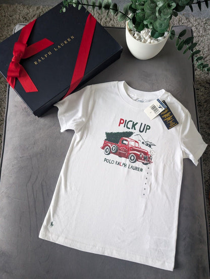 New Ralph Lauren Boys Christmas Tree's Truck T Shirt Smart Ivory 6yrs Gift Ralph