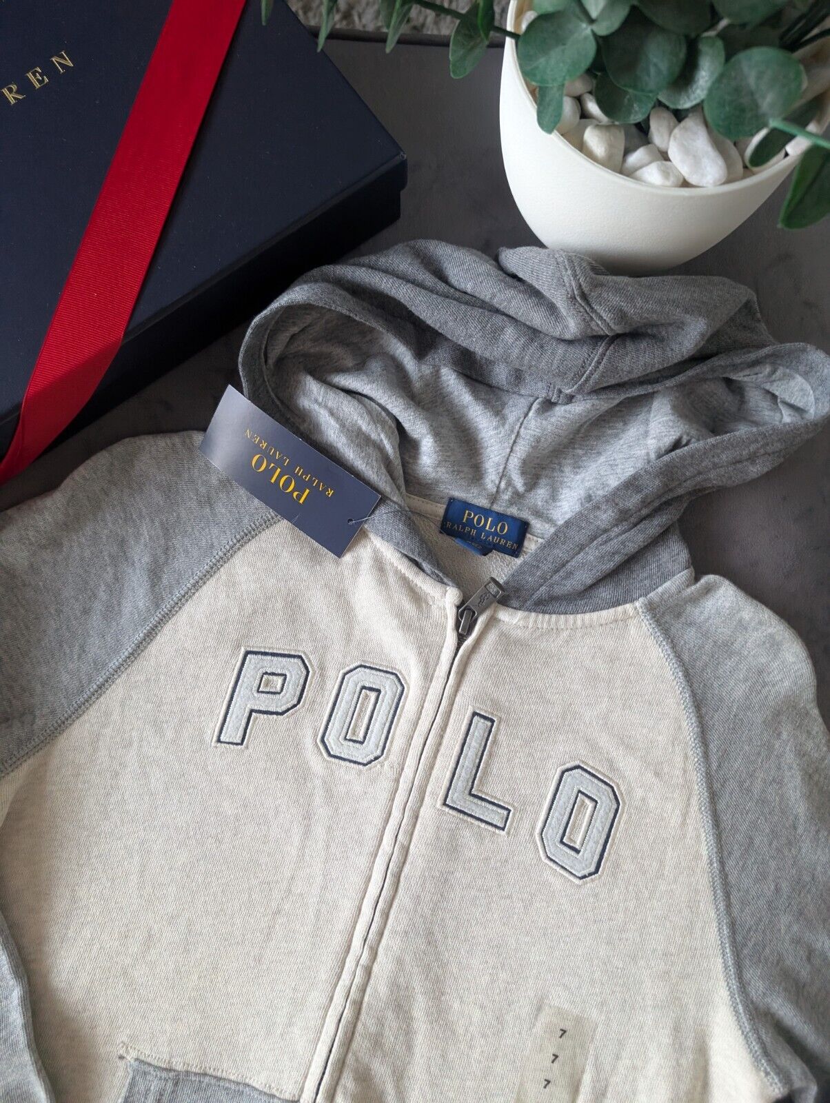 New Ralph Lauren Boys Grey Full Zip Pony Fleece Jacket Hoodie 7y Gift Embroidery