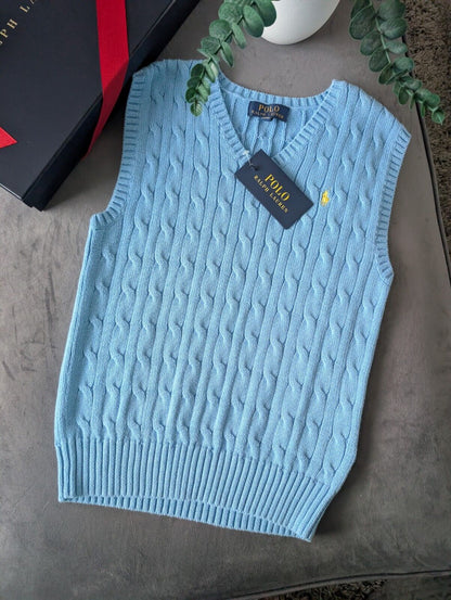 New Polo Ralph Lauren Light Blue Cotton Sweater Jumper Vest Tank Top Size 8y