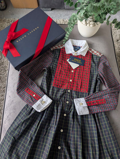 New Ralph Lauren Girls Fun Red Tartan Dress Light Weight Oxford 6-7yrs Occasion