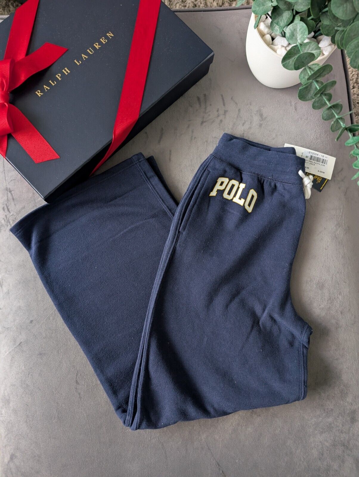 New Ralph Lauren Girls Wide Leg Navy Joggers Age 8-10yrs Fleece Lined Casual