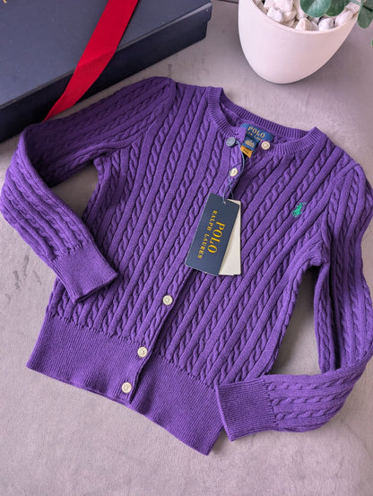 New Ralph Lauren Girls Knitted Cardigan 5 Years BNWT Gift Smart Deep Purple