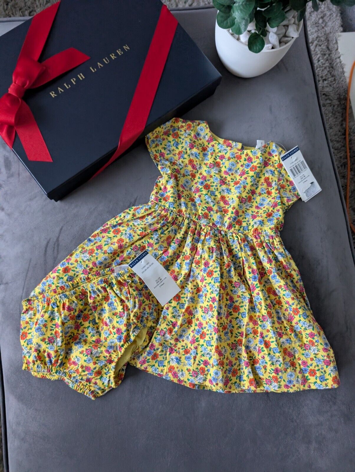 New Ralph Lauren Girls Floral Fully Lined Pretty Party Dress 9m Gift Yellow