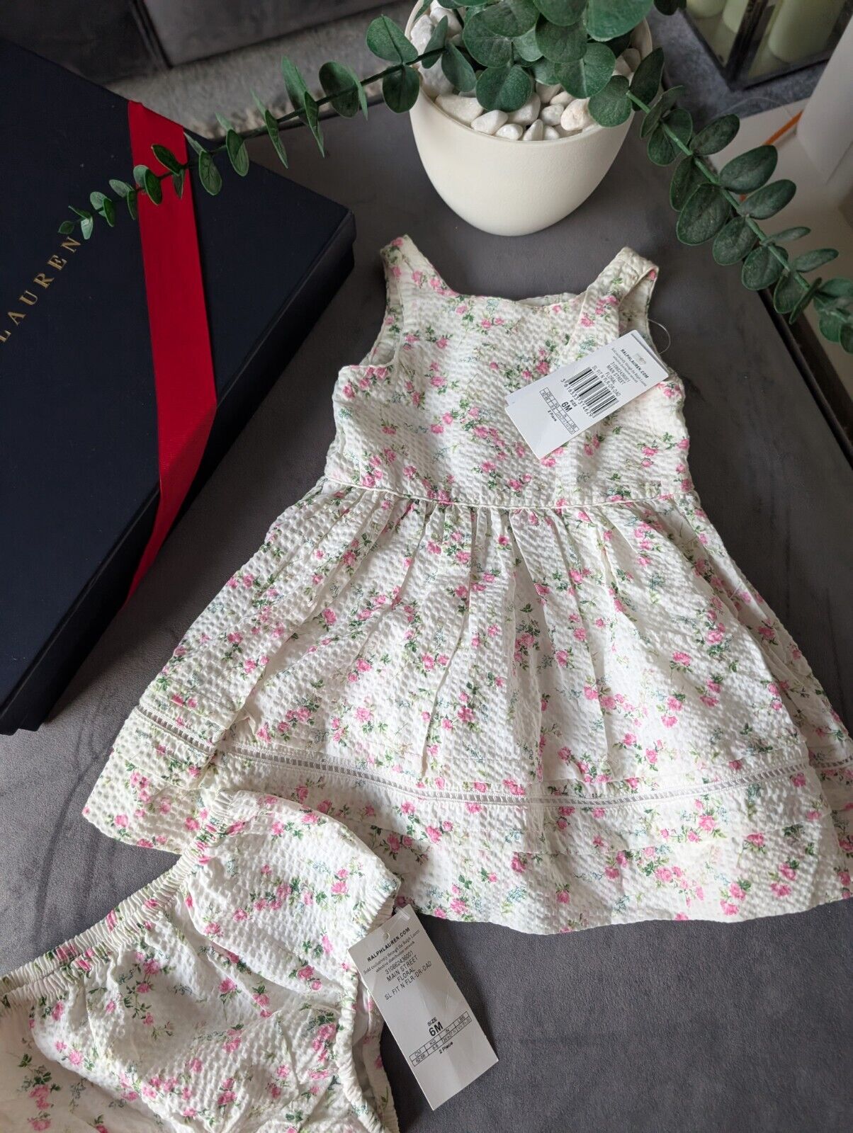 New Ralph Lauren Baby Girls Seersucker Floral Dress Occasion Pretty 6m pretty Gift