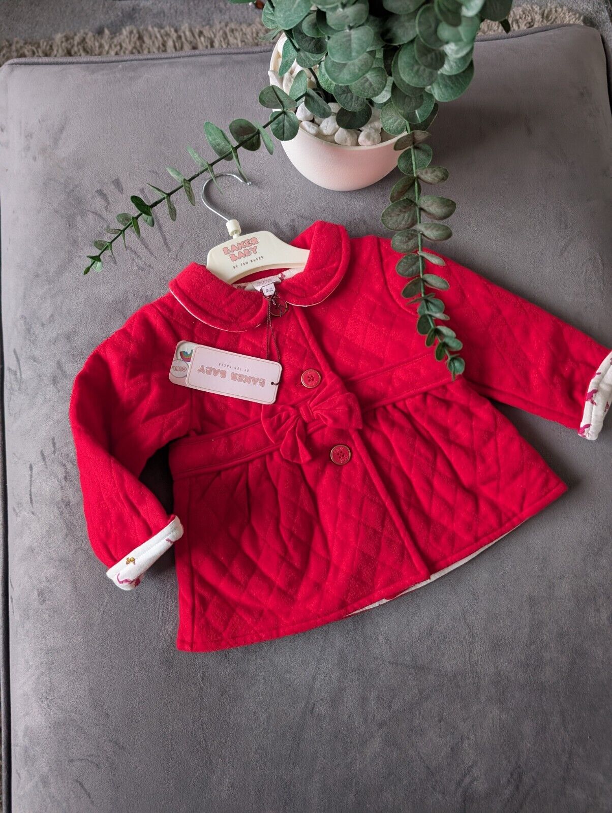 New Ted Baker Red Bow Bows Floral Quilted Jacket Floral Gift 6-9m £50 RRP