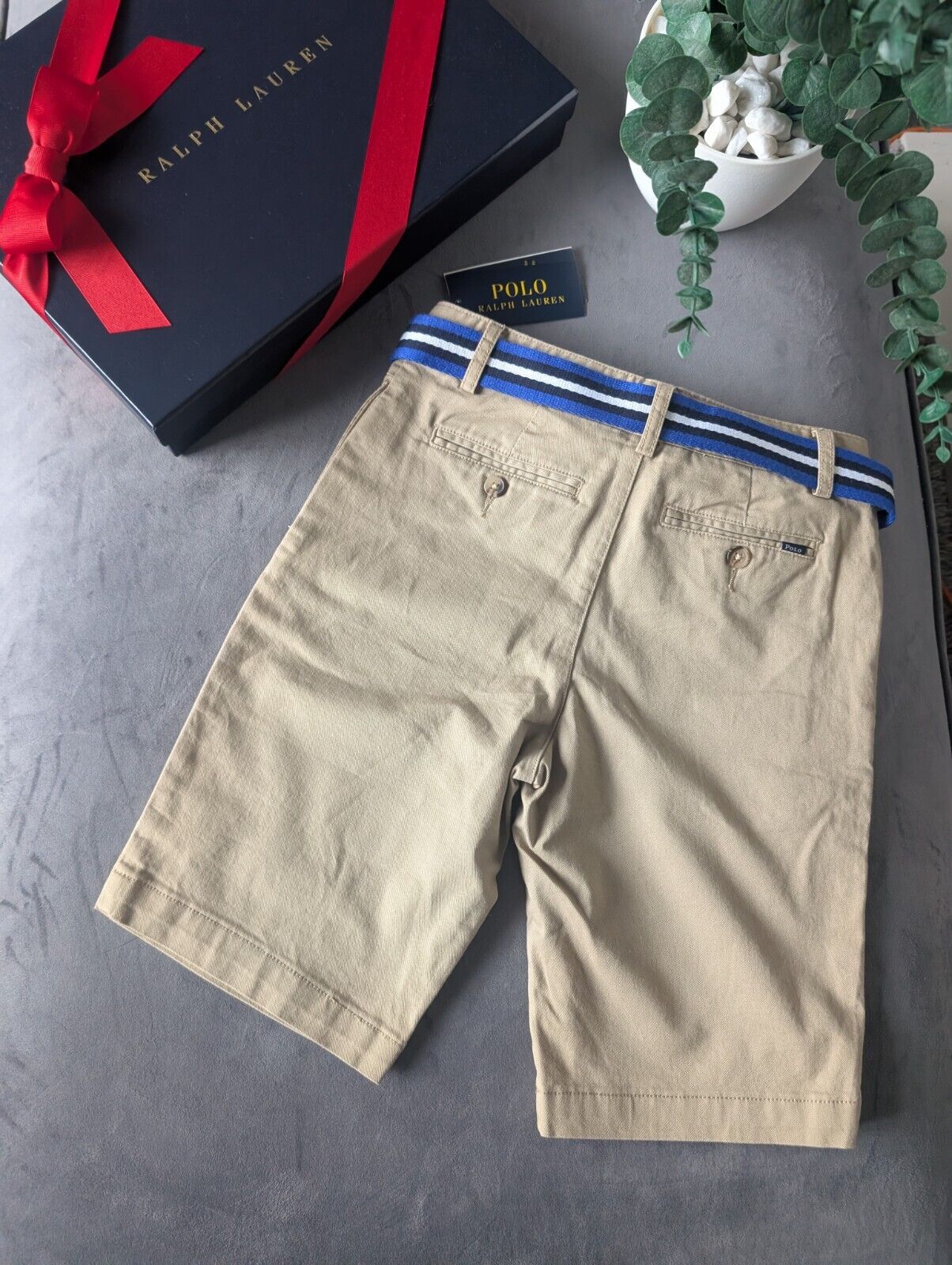 New Ralph Lauren Boys Beige Chino Shorts + Belt Smart Gift Age 10 Casual Summer