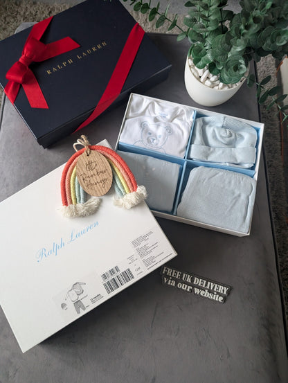 New Baby Boy Ralph Lauren 4 Pcs Gift Set Bear  9-12 Baby Blue Gift £109 Gorgeous