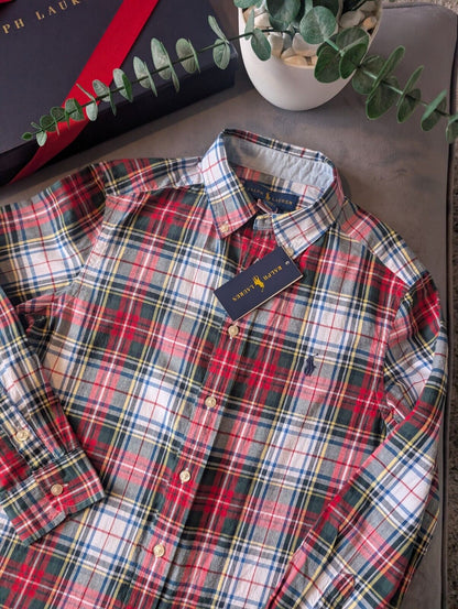 New Ralph Lauren Red Tartan Check Boys Shirt Smart Occasion Age 10-12 Yrs Gift