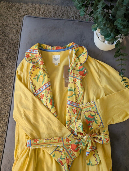 Chelsea Peers  Cotton Yellow Robe Dressing Gown Size XXS UK6 Bnwt lemons design