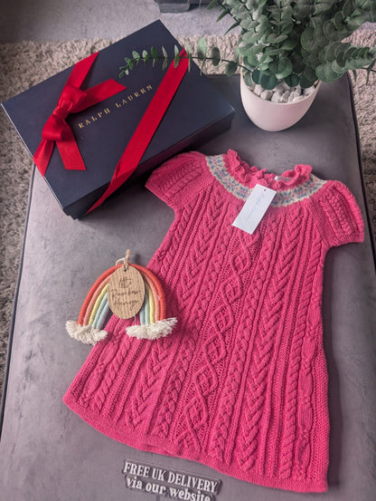 New Stunning Polo Ralph Lauren Cable Knit Pink Pretty Dress 18-24m Gift Spring