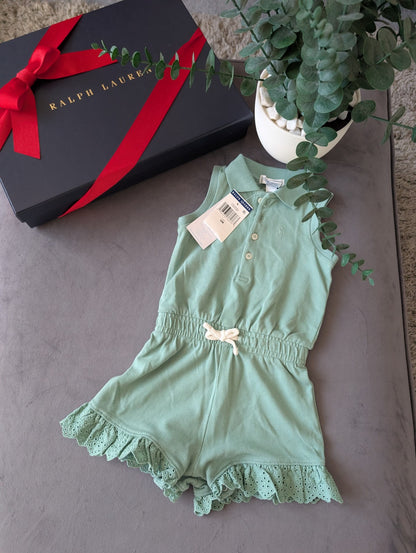 New Ralph Lauren Girls Green Frill Playsuit Gift Pretty 6-9m Summer Beach Gift