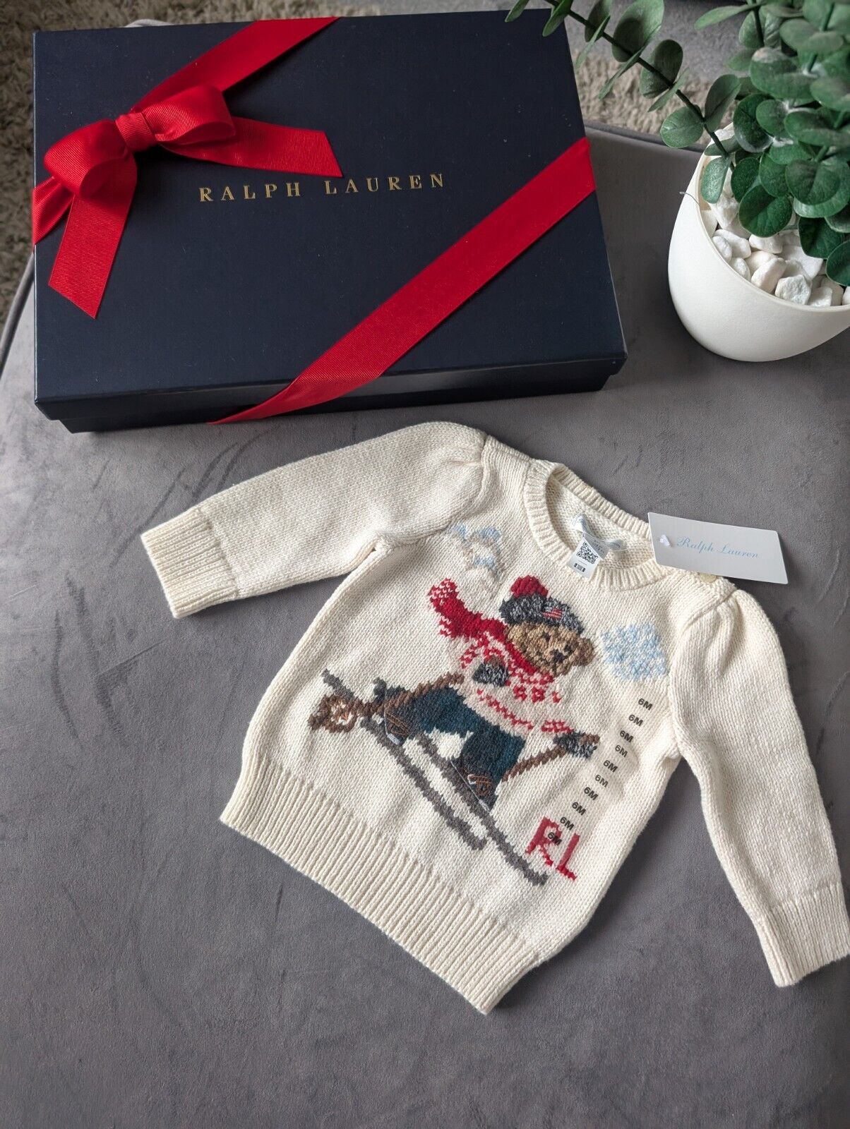 New Adorable Ralph Lauren Baby Girls Bear Ivory Jumper Gift Rrp £120 3-6m  Ski