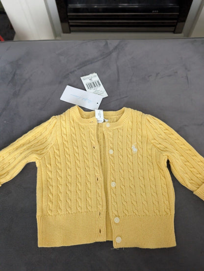 New Ralph Lauren Girls Knitted Cardigan 3months  Gift Smart Buttoned Yellow