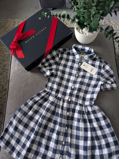 New Ralph Lauren Girls Gingham Navy White Check Dress Occasion Gift 6yr Pretty