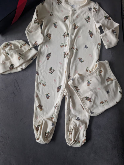 New Ralph Lauren Girls Pink Baby 3 Piece Gift Set Farmhouse 6-9m Ivory RRP£115