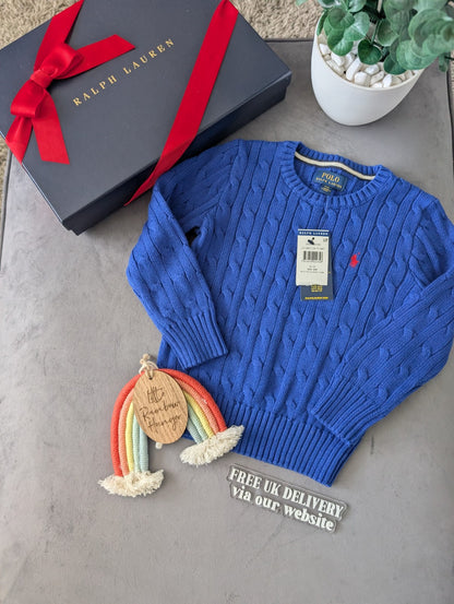 New Boys Ralph Lauren Blue cable knit long sleeve jumper Smart Age 3/4yrs Gift