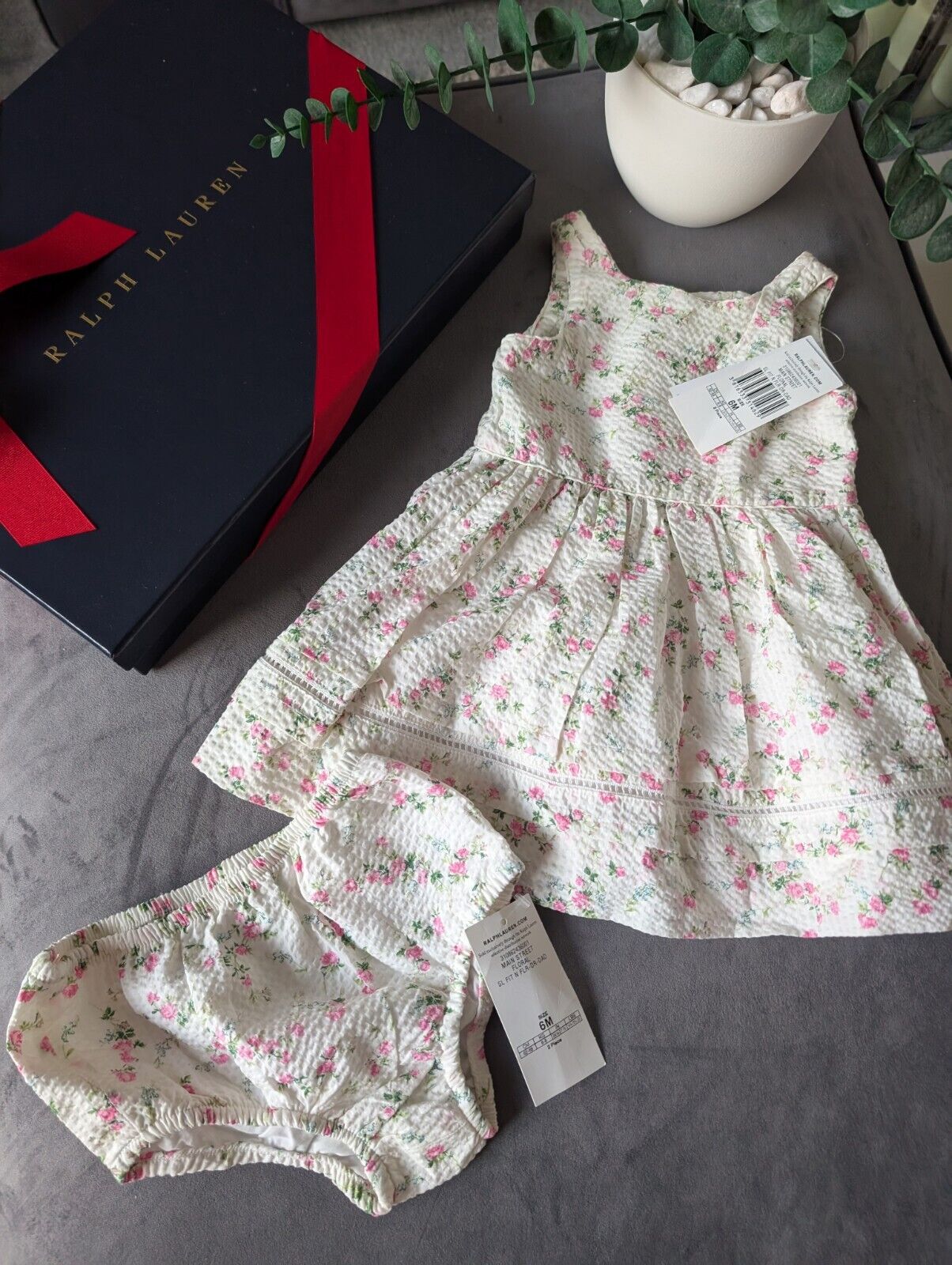 New Ralph Lauren Baby Girls Seersucker Floral Dress Occasion Pretty 6m pretty Gift