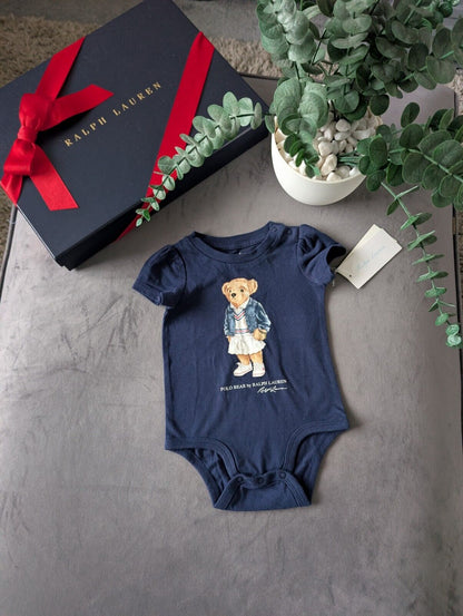 New Ralph Lauren Baby Girls Navy Blue Bear Bodysuit Gift VestRRP£45 0-3m Tennis