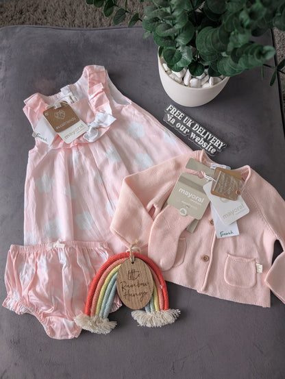 New Season Mayoral Three-piece Outfit 6-9Mth Pink Occasion Floral Girls Dress ++