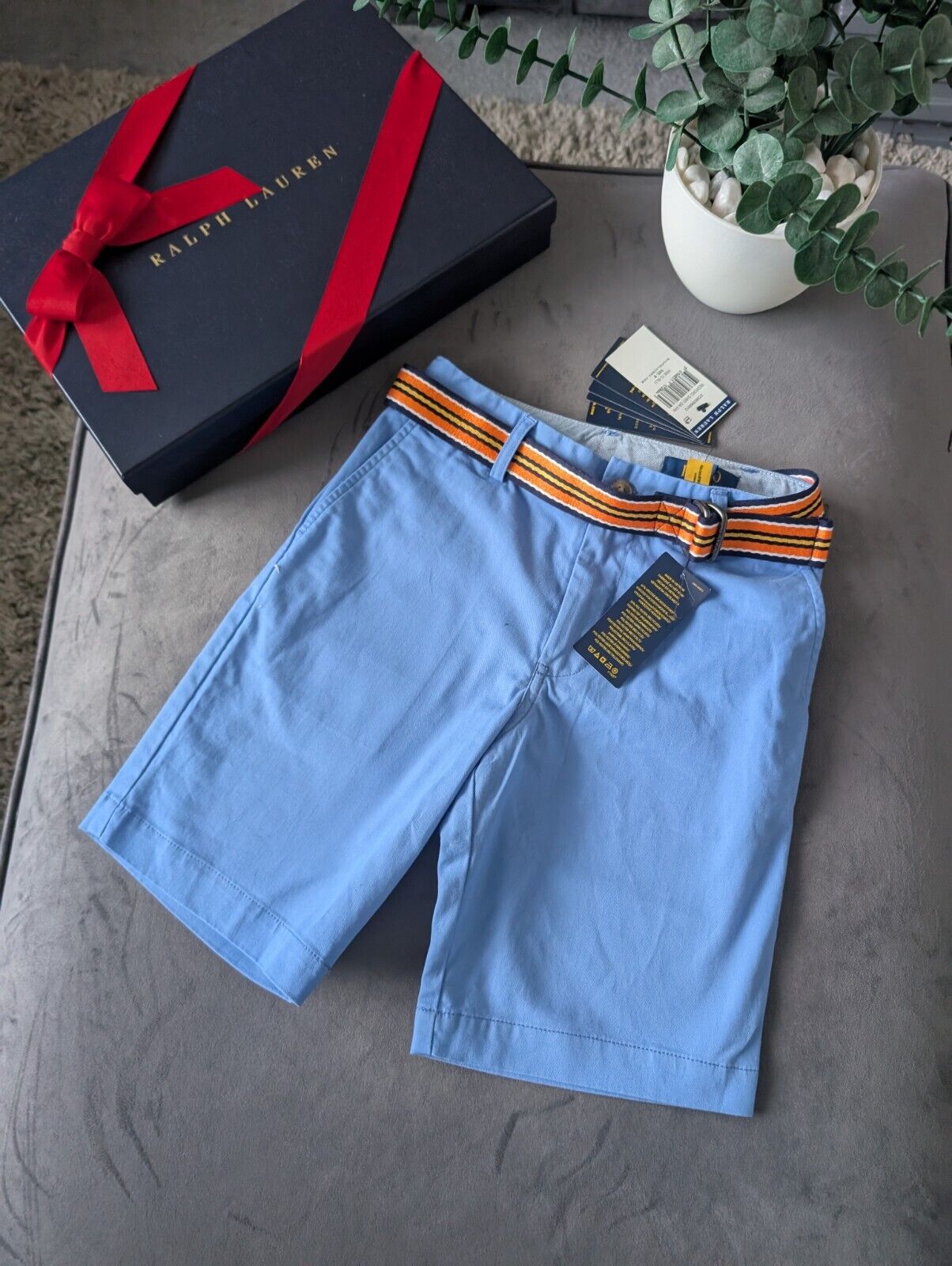 New Ralph Lauren Boys Blue Chino Shorts + Belt Smart Gift Age 8 Casual Summer