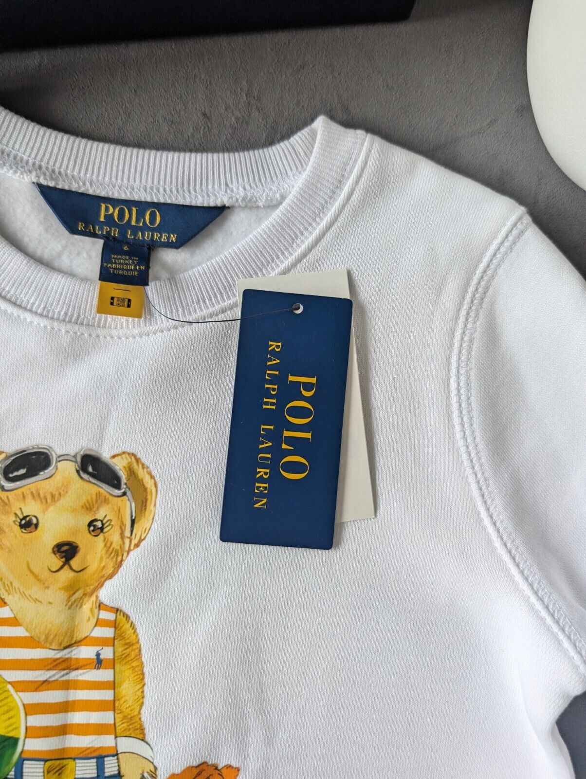 New stunning girls Ralph Lauren beach bear jumper sweatshirt white age 6