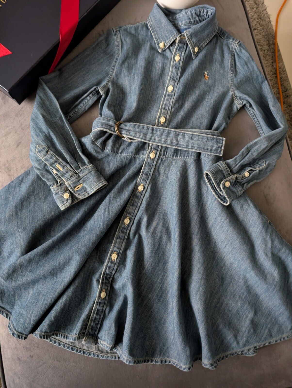 Vgc Ralph Lauren girls denim style shirt dress belted occasion 6 Yrs Winter occasion