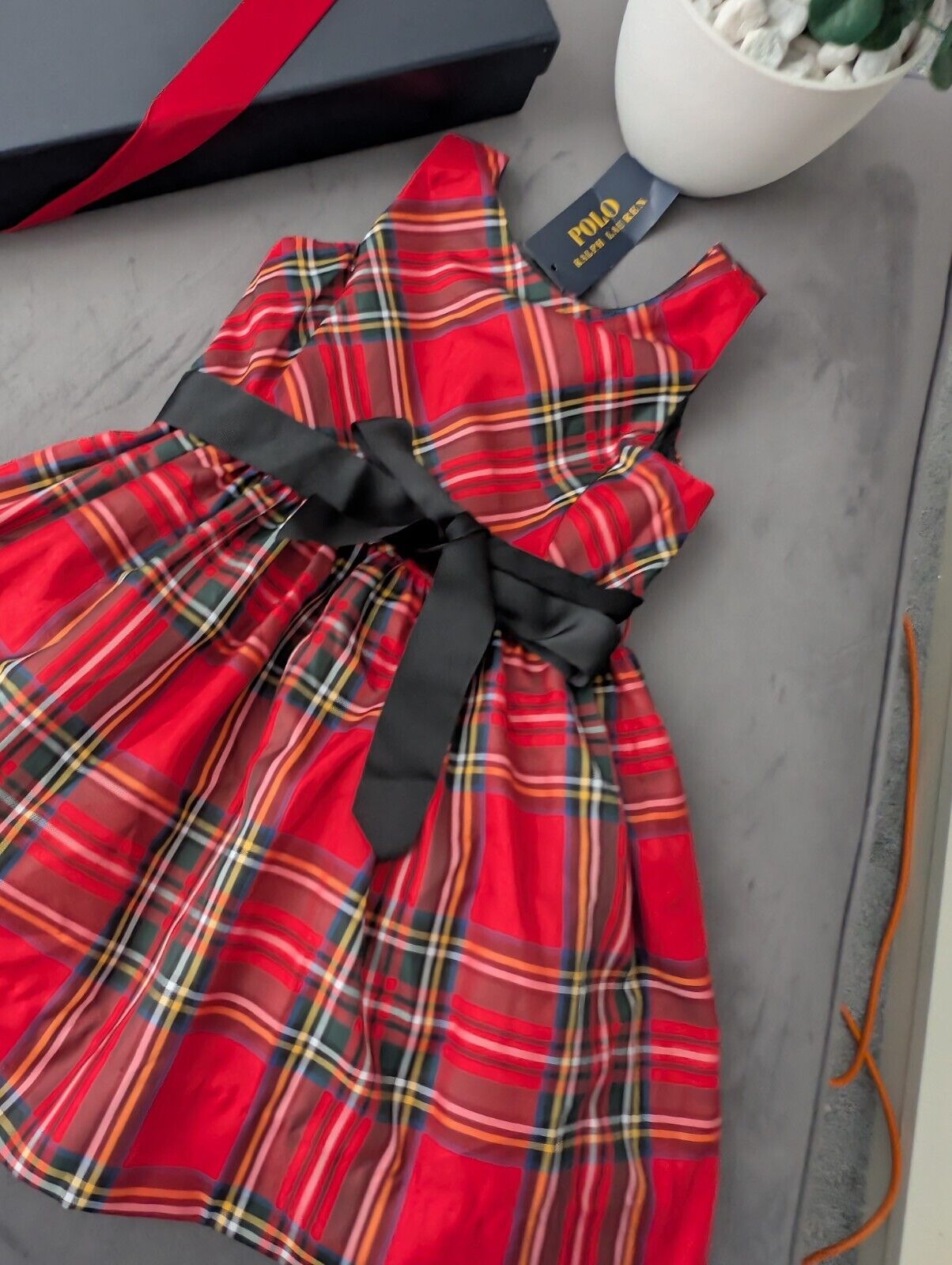 New Ralph Lauren Girls Tartan Plaid Pretty Red  Vincenza Dress Gift 2y Belted