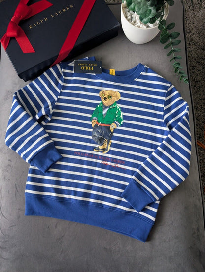 New Ralph Lauren Polo Bear Blue Stripe Sweatshirt Jumper Gift Casual Age 7yrs