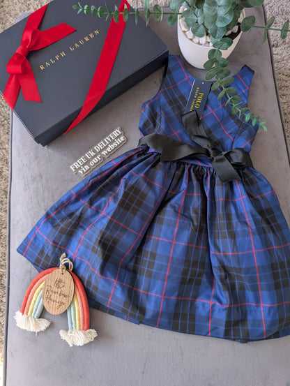 New Ralph Lauren Girls Tartan Plaid Pretty Blue Vincenza Dress Gift 5y Rrp £125