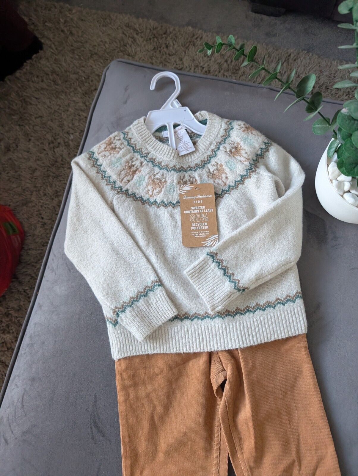 New Adorable Tommy Bahama Boys Outfit Age 18-24m Jumper + Chino Deer Ivory Sand