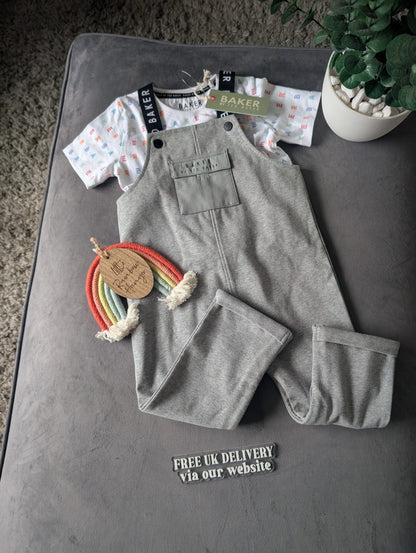 New Ted Baker Baby Boy Occasion Dungaree All In One Grey Smart Romper 3-6m Gift