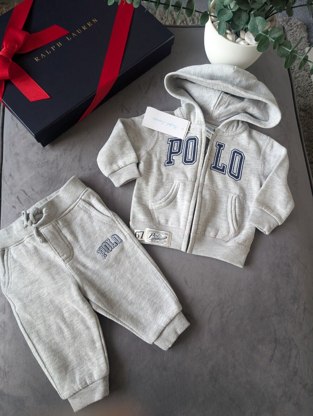 New Ralph Lauren baby boys Grey White tracksuit 3-6m smart casual cute Gift £120