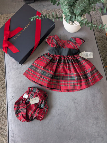 New Ralph Lauren tartan girls vincenza fit flare party dress 9-12m gift cute party