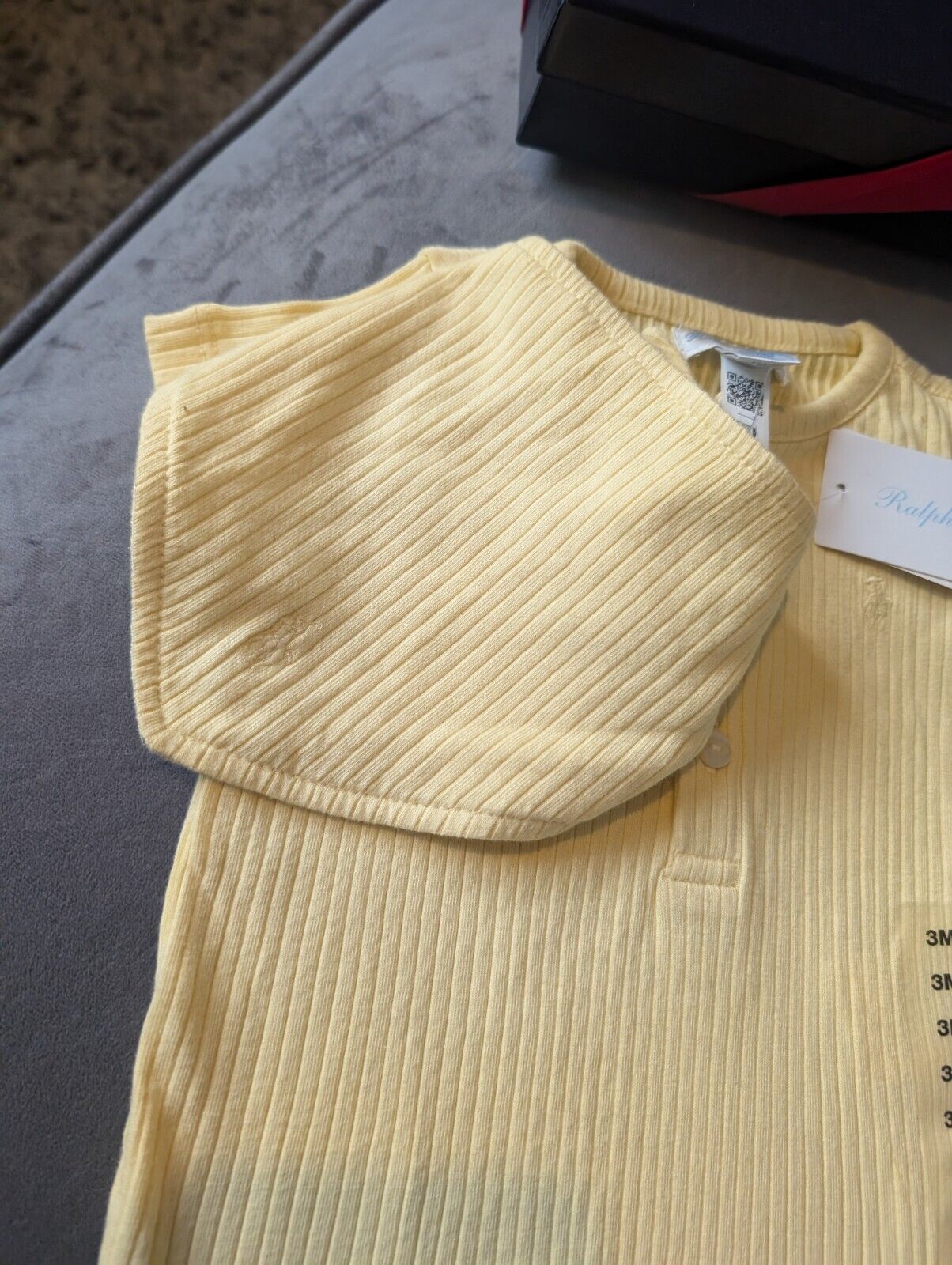 New Ralph Lauren Baby Boy Romper Yellow + Bib Pony Logo Gift New 0-3m  £70