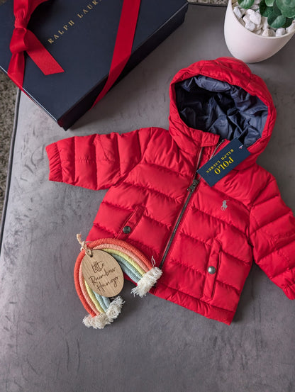 New Ralph Lauren Boys Polo Red Down Filled Jacket Puffer Coat Smart Warm 3-6m