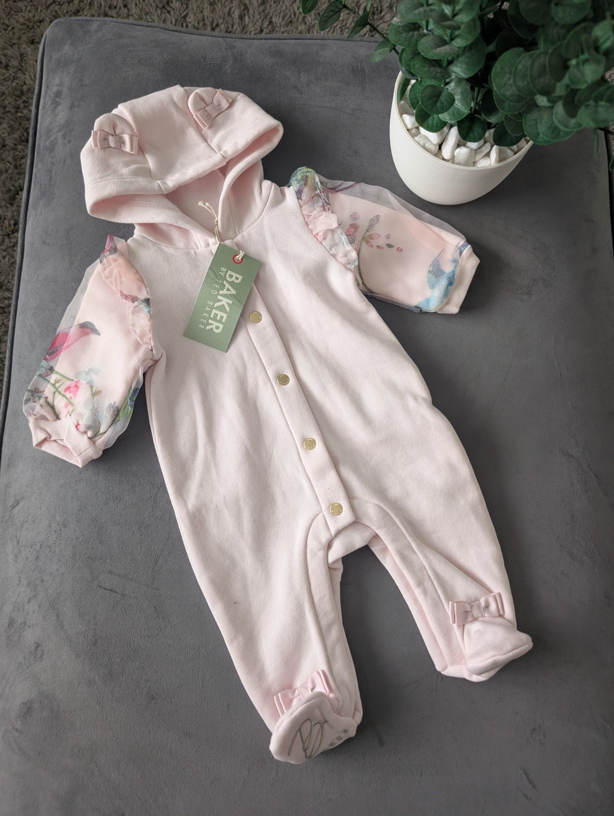 New Ted Baker Baby Girl Frill Floral Knit Pramsuit Babygrow Spring Newborn Gift