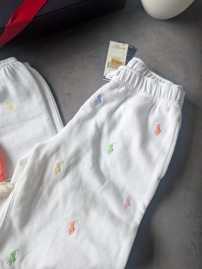 New Ralph Lauren Girls White Embroidery Pony Joggers  8-10yrs Fleece Casual