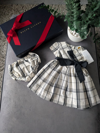 New Ralph Lauren Girls Tartan Plaid Pretty Black Vincenza Dress Ivory Gift 3-6m