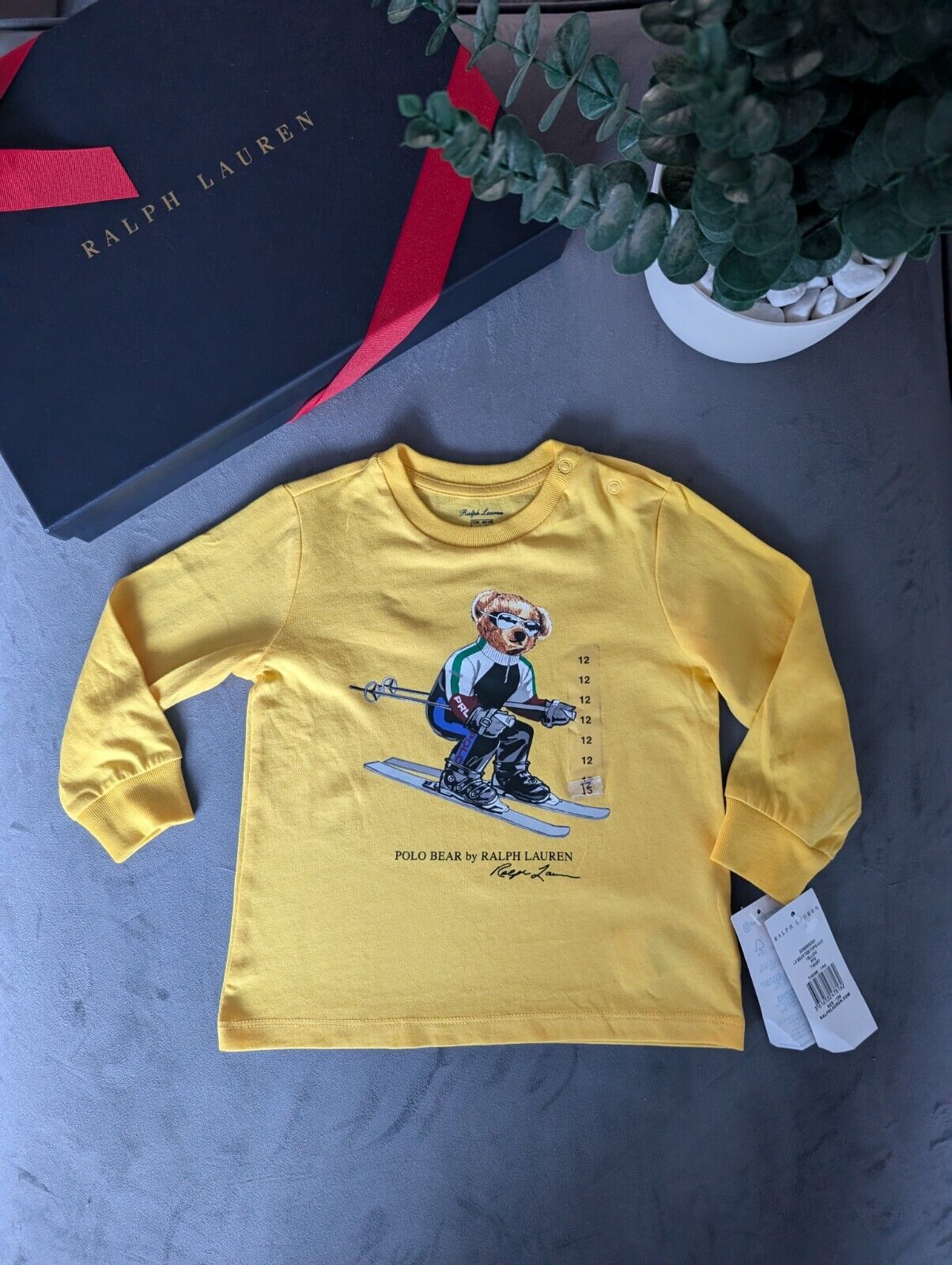 New Polo Ralph Lauren Unique Ski Yellow Polo Bear Long Sleeve T-Shirt 12-18m