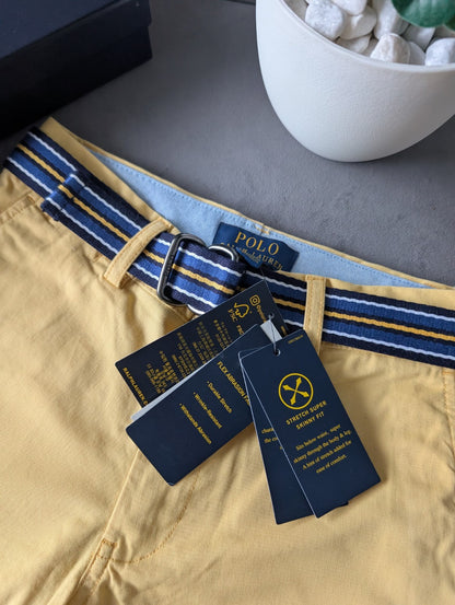 New Ralph Lauren Boys Yellow Chino Shorts + Belt Smart Gift 10y Casual Summer